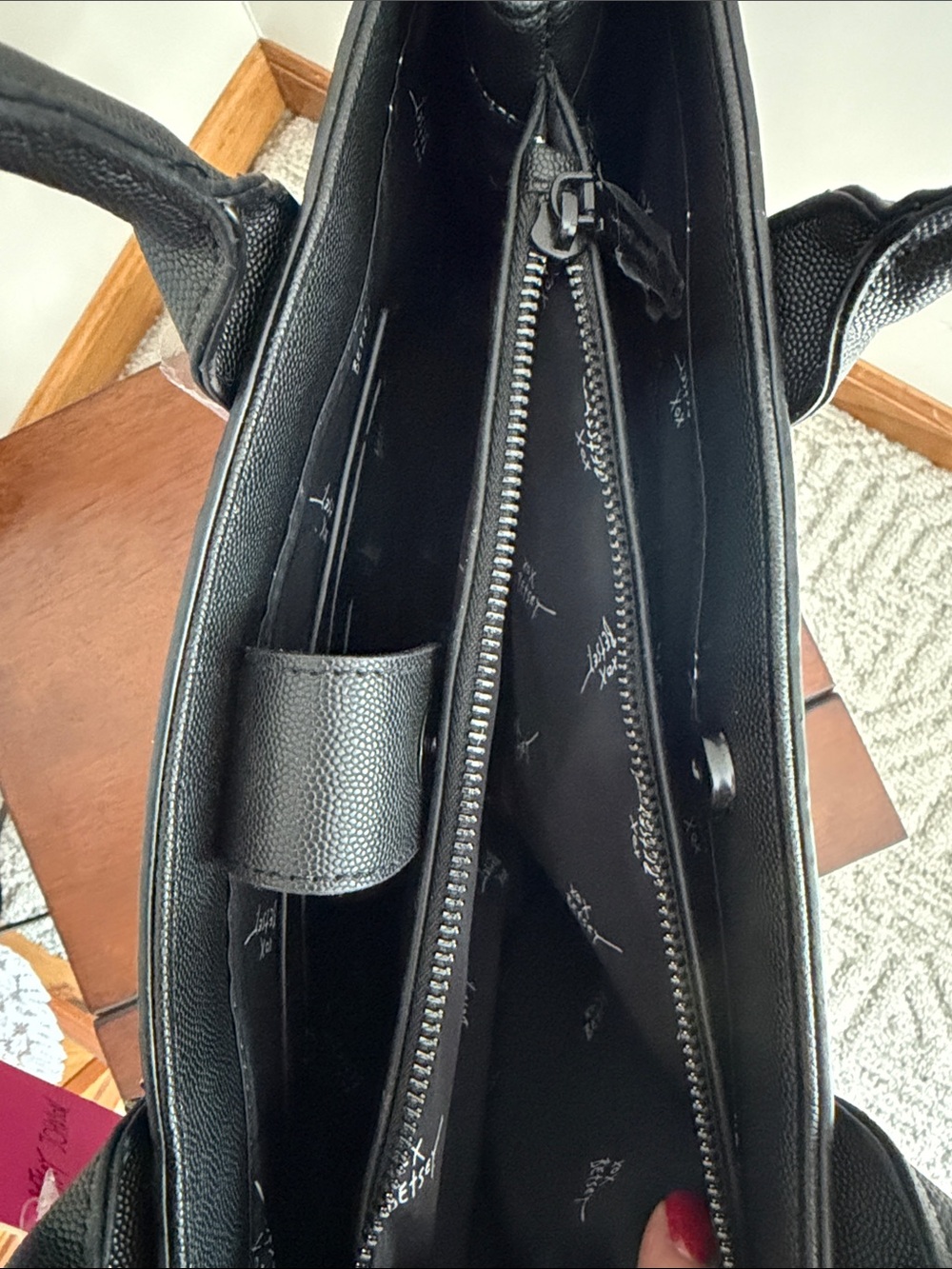 Betsey Johnson Black Embossed Skull Tote with Chain-Strap Accents - Picture 6 of 7